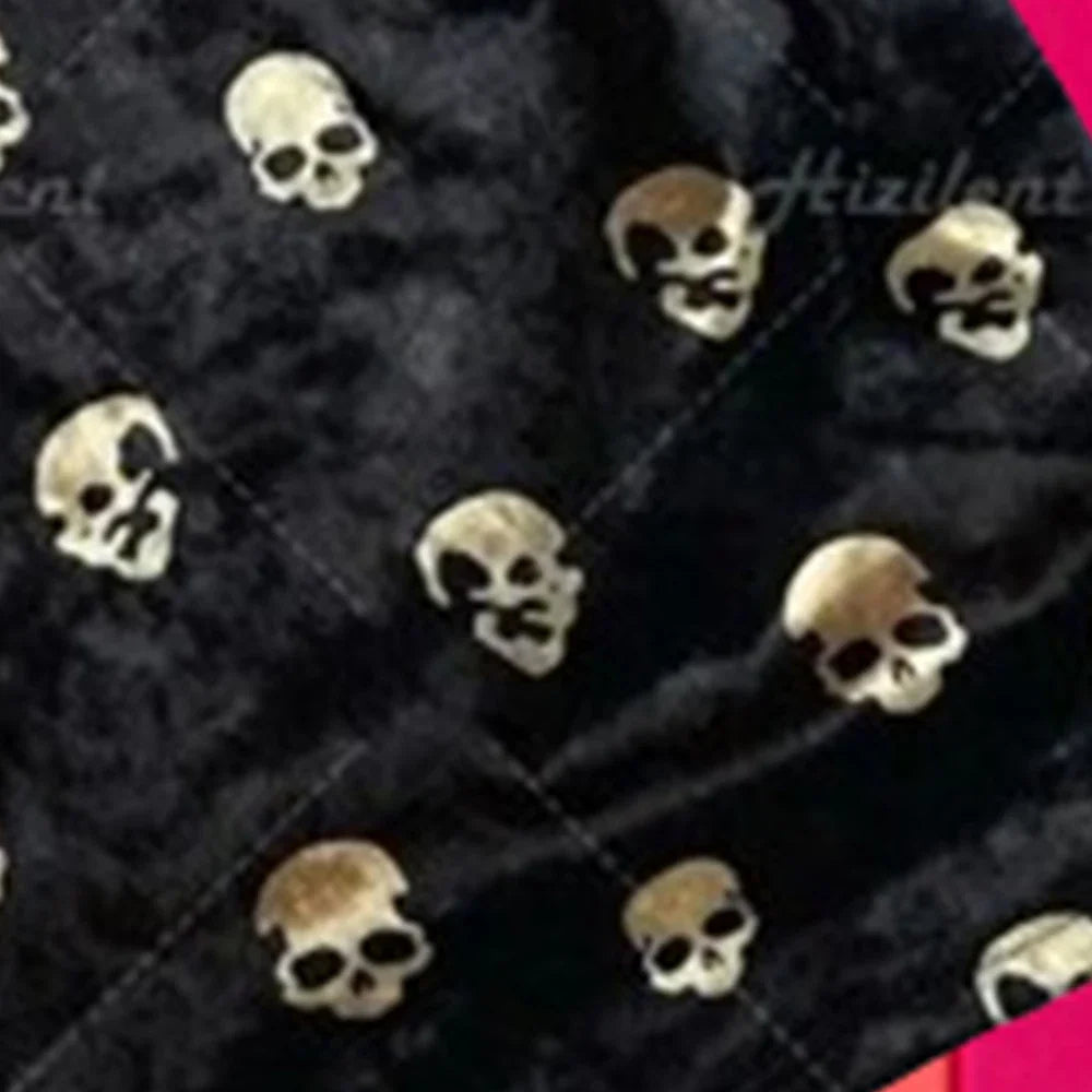 Black Skull Print Traf Retro Street Punk Slim Fit Mini Dress for Women