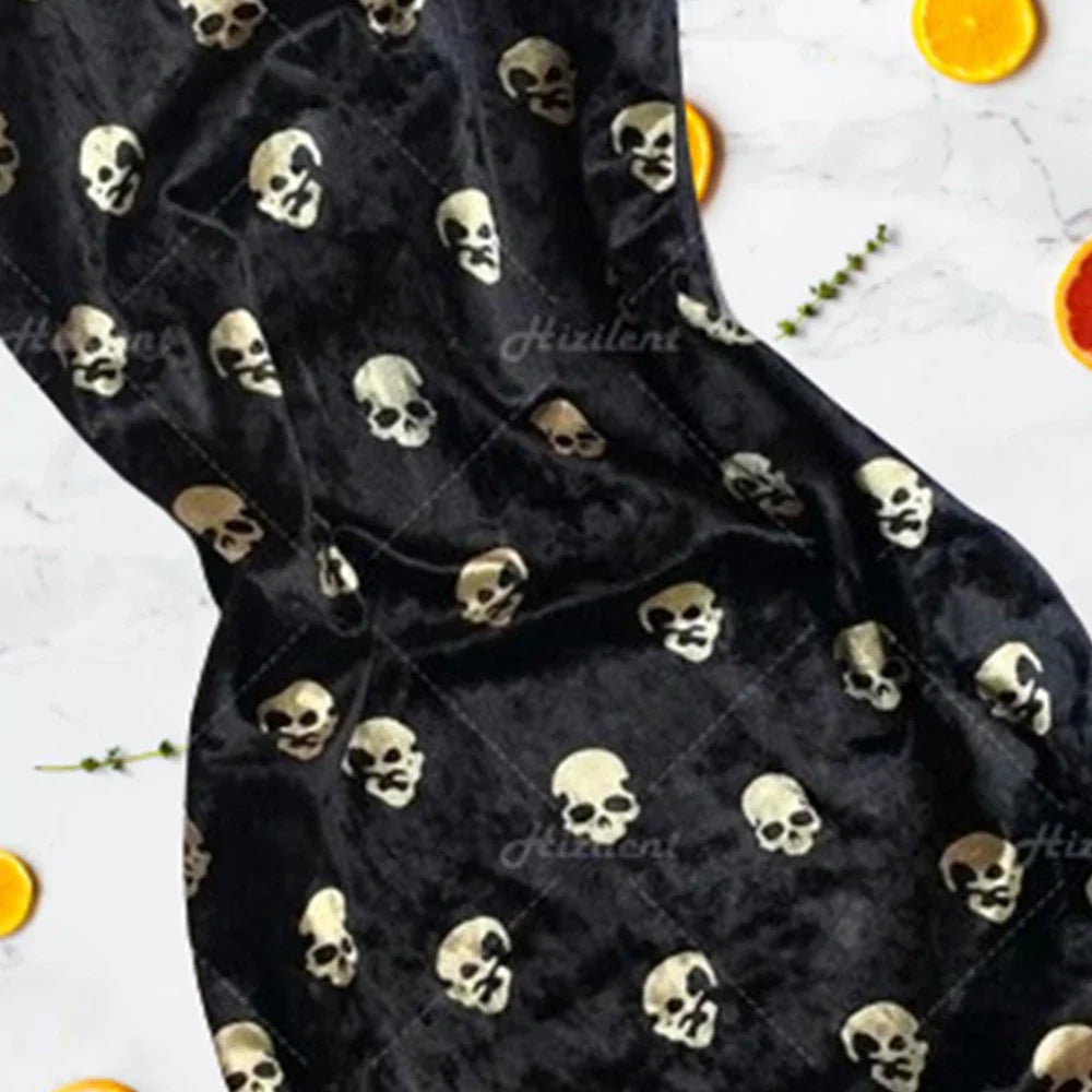 Black Skull Print Traf Retro Street Punk Slim Fit Mini Dress for Women