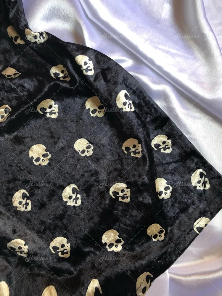 Black Skull Print Traf Retro Street Punk Slim Fit Mini Dress for Women