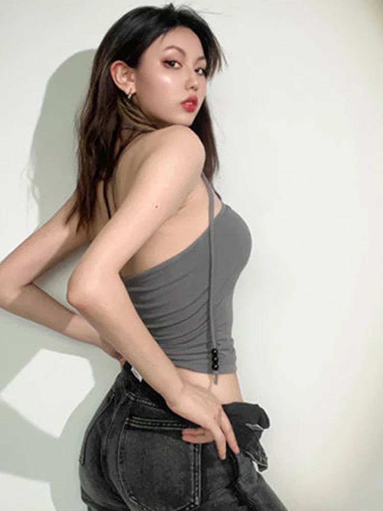 Personality Street Star Print Halter Sleeveless Crop Top Goth Punk Retro Y2K Sexy Clubwear for Women