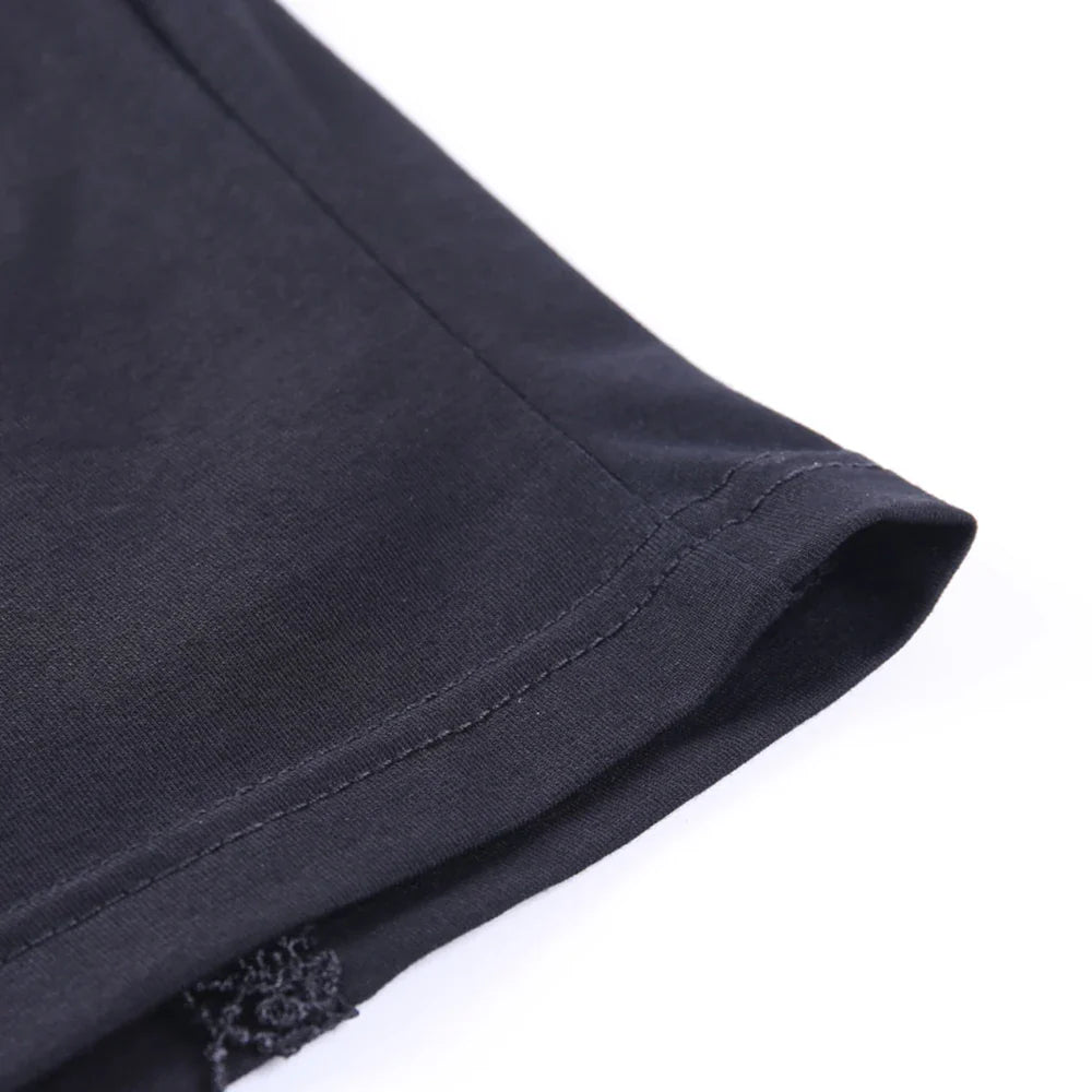 Sexy Gothic Lace Patchwork T-Shirt for Women Square Collar Short Sleeve Slim Fit Dark Punk Top with Lacing Details