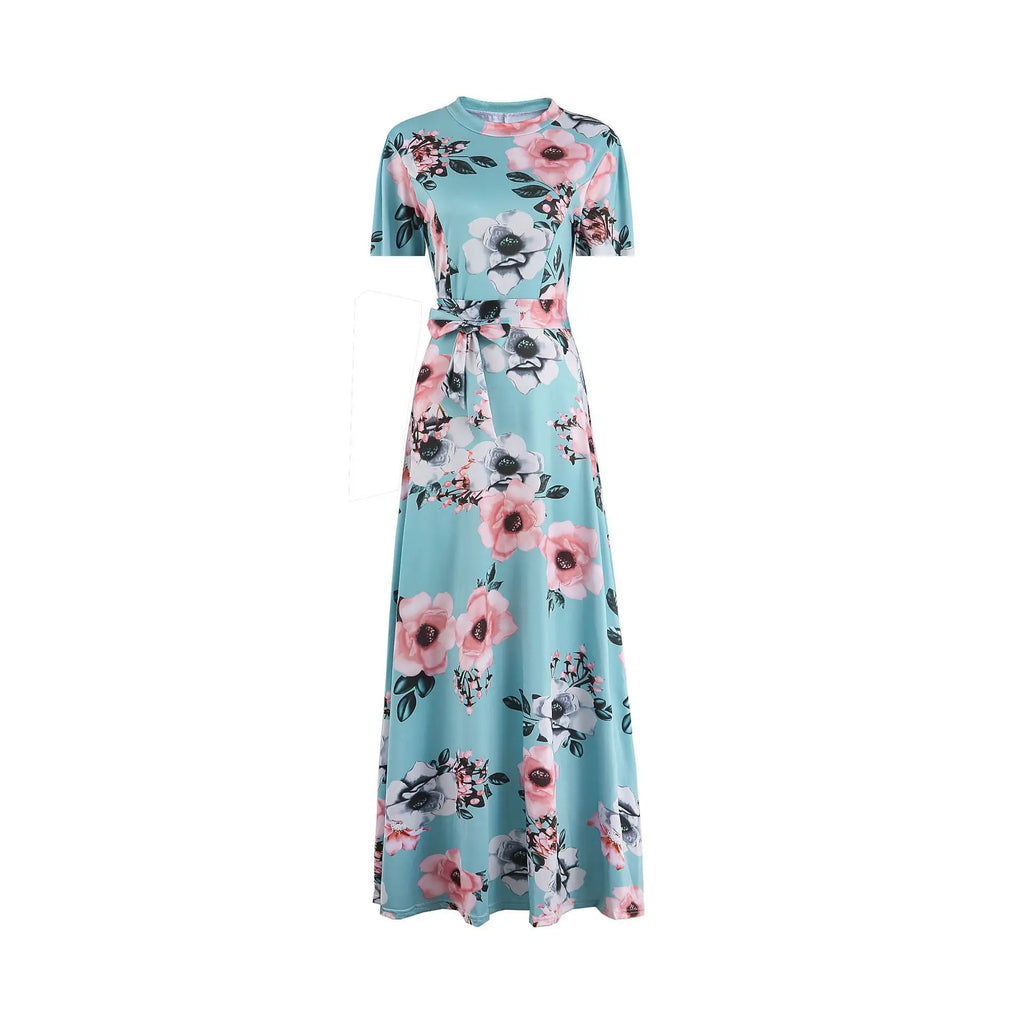 Flower Print Short Sleeve Swing Dress for Women Elegant Casual Summer Dress with Flowy Fit