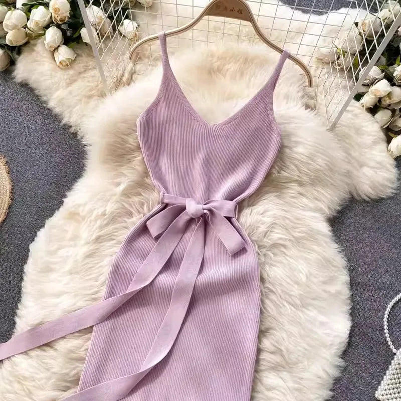 Elegant Bodycon Split Dress for Women Summer Sleeveless Bandage Backless Sexy Outfits Black Party Sundress