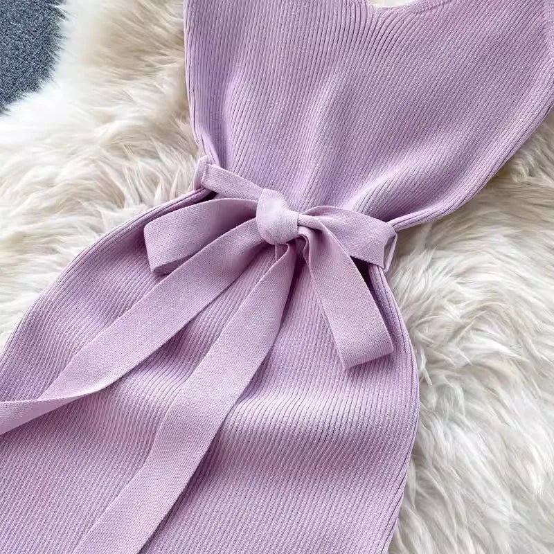 Elegant Bodycon Split Dress for Women Summer Sleeveless Bandage Backless Sexy Outfits Black Party Sundress