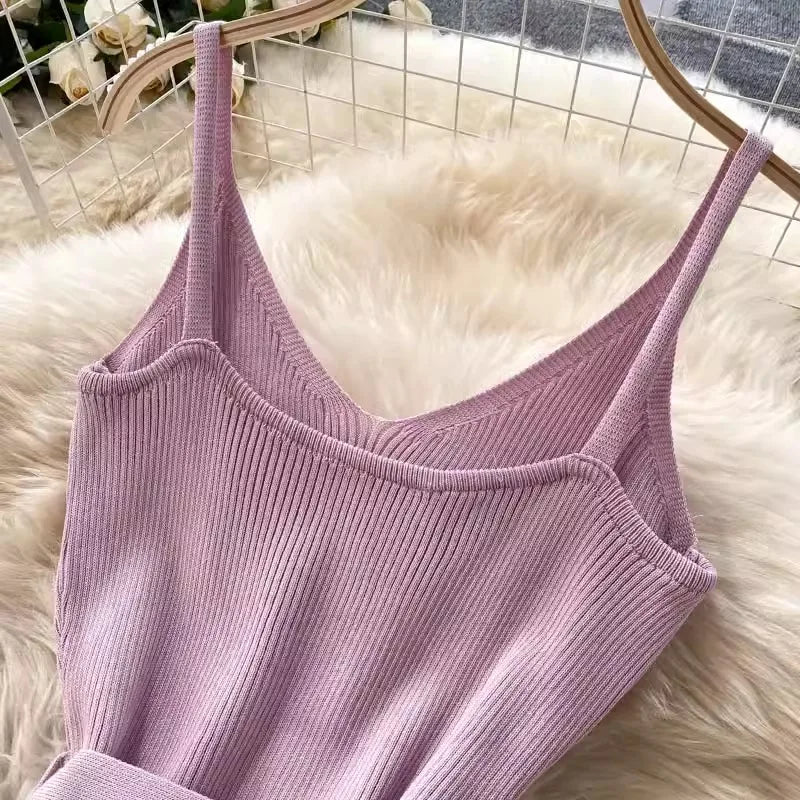 Elegant Bodycon Split Dress for Women Summer Sleeveless Bandage Backless Sexy Outfits Black Party Sundress