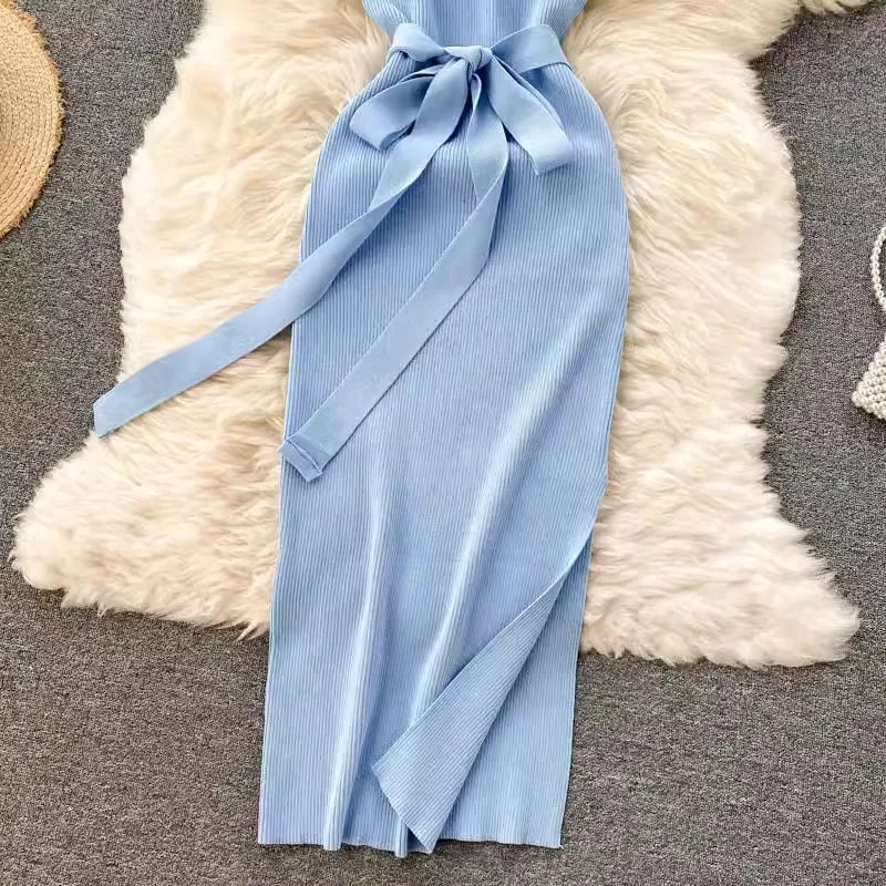 Elegant Bodycon Split Dress for Women Summer Sleeveless Bandage Backless Sexy Outfits Black Party Sundress