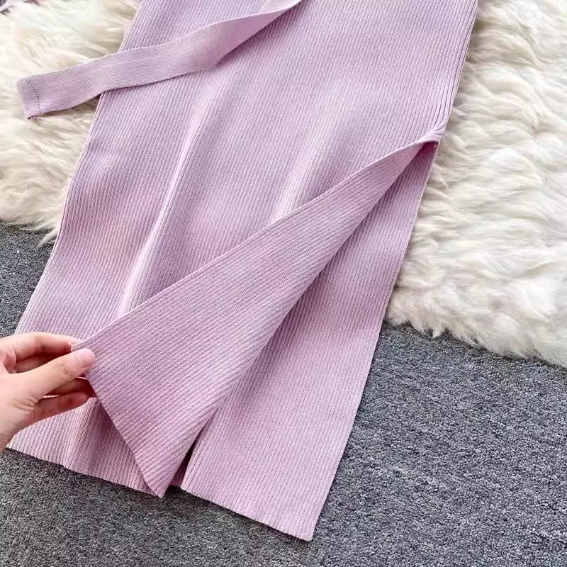 Elegant Bodycon Split Dress for Women Summer Sleeveless Bandage Backless Sexy Outfits Black Party Sundress