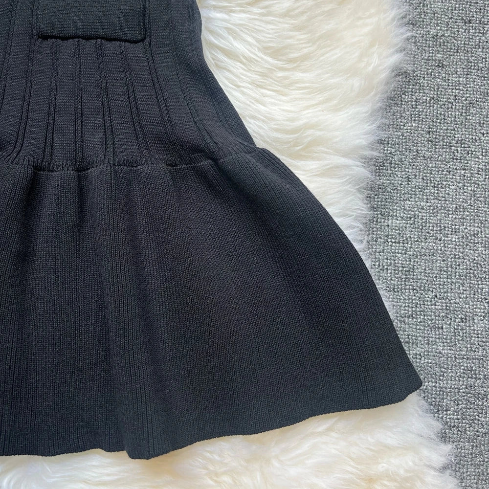 Chic Sexy Knitted Mini Dress with Ruffles and Open Hips for Summer, Elegant Black Party and Streetwear Style