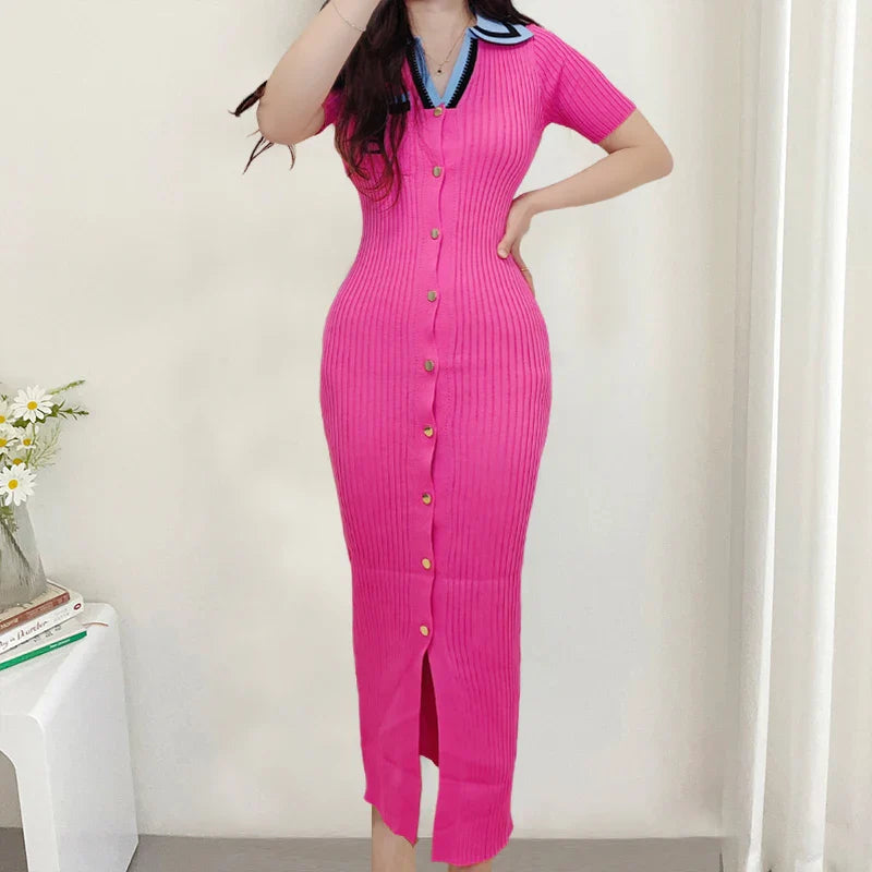 Chic Women's Wrap Hips Maxi Dress with Luxury Embroidery and Single-Breasted Bodycon Fit for Party and Office Elegance