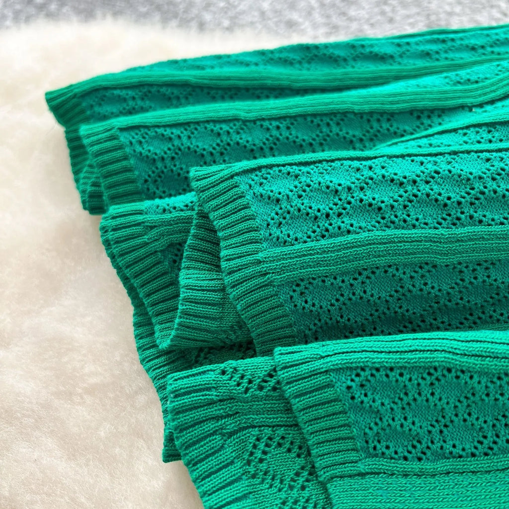 Elegant Patchwork Knitted Maxi Dress with Turn-down Collar and Shirt Design for Summer Ladies