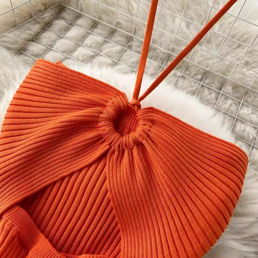 Chic Sexy Knitted Summer Dress with Hips Split Bodycon Fit for Women Elegant Party and Streetwear Outfits