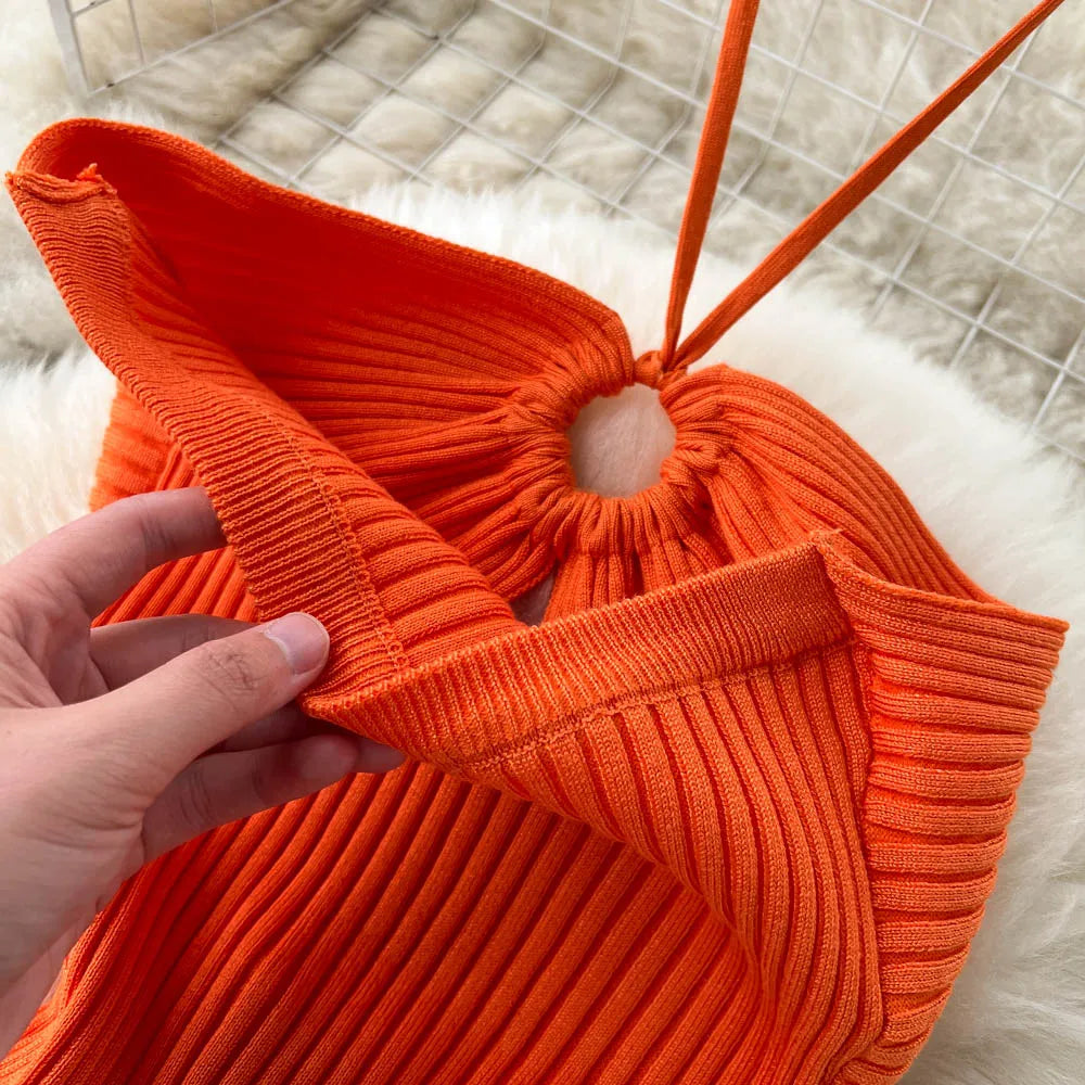 Chic Sexy Knitted Summer Dress with Hips Split Bodycon Fit for Women Elegant Party and Streetwear Outfits