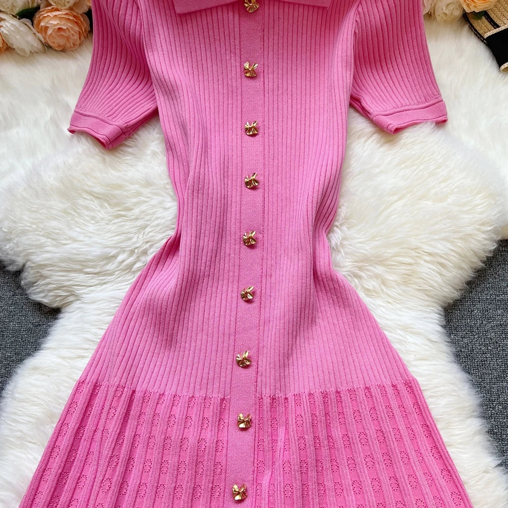 Elegant Patchwork Knitted Long Dress for Women with Luxurious Shirt and Sweater Style Perfect for Spring and Summer Lady Party Wear