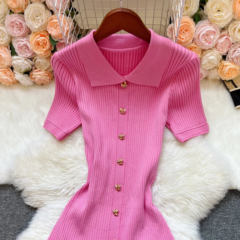 Elegant Patchwork Knitted Long Dress for Women with Luxurious Shirt and Sweater Style Perfect for Spring and Summer Lady Party Wear