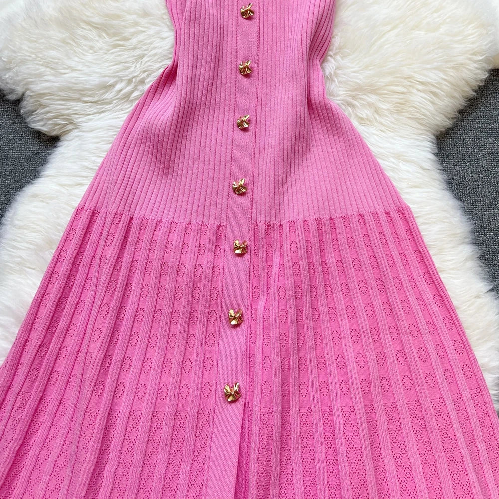 Elegant Patchwork Knitted Long Dress for Women with Luxurious Shirt and Sweater Style Perfect for Spring and Summer Lady Party Wear