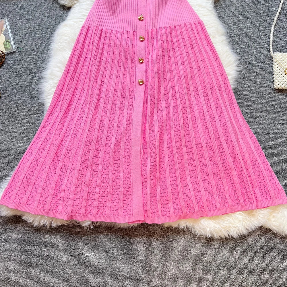 Elegant Patchwork Knitted Long Dress for Women with Luxurious Shirt and Sweater Style Perfect for Spring and Summer Lady Party Wear