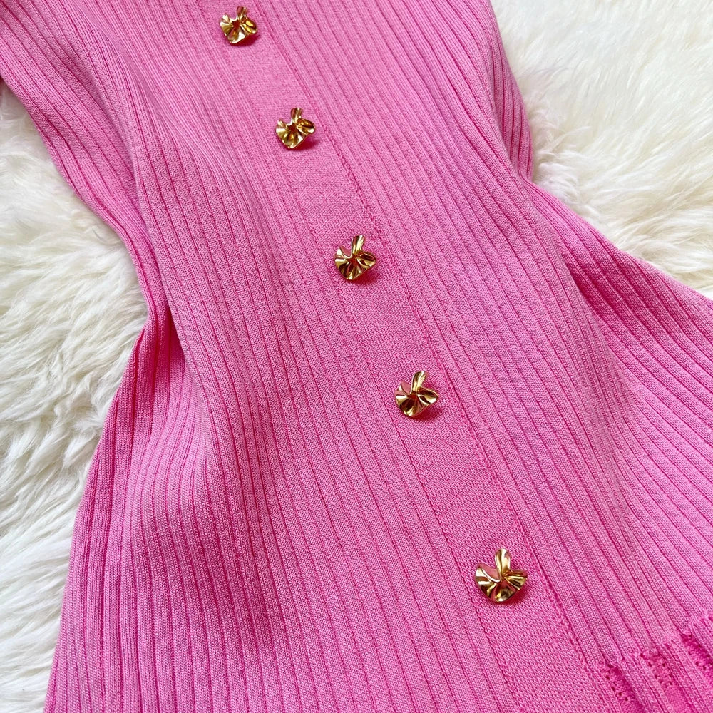 Elegant Patchwork Knitted Long Dress for Women with Luxurious Shirt and Sweater Style Perfect for Spring and Summer Lady Party Wear