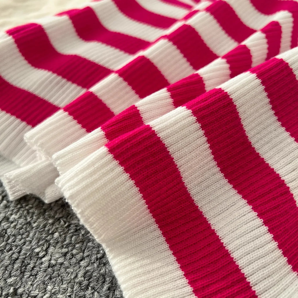 Chic Women's Sexy Wrap Hips Knitted Maxi Dress with Stripes and Single-Breasted Design for Summer Casual Streetwear