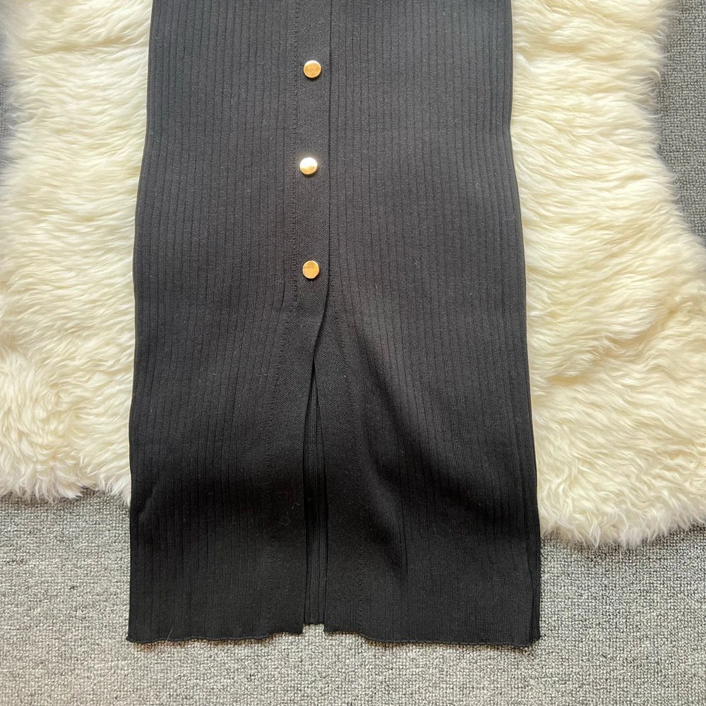 Chic Summer Knitted Dress for Women with Embroidery and Bodycon Fit Long Sweater Dress Streetwear Elegant Lady Vestidos