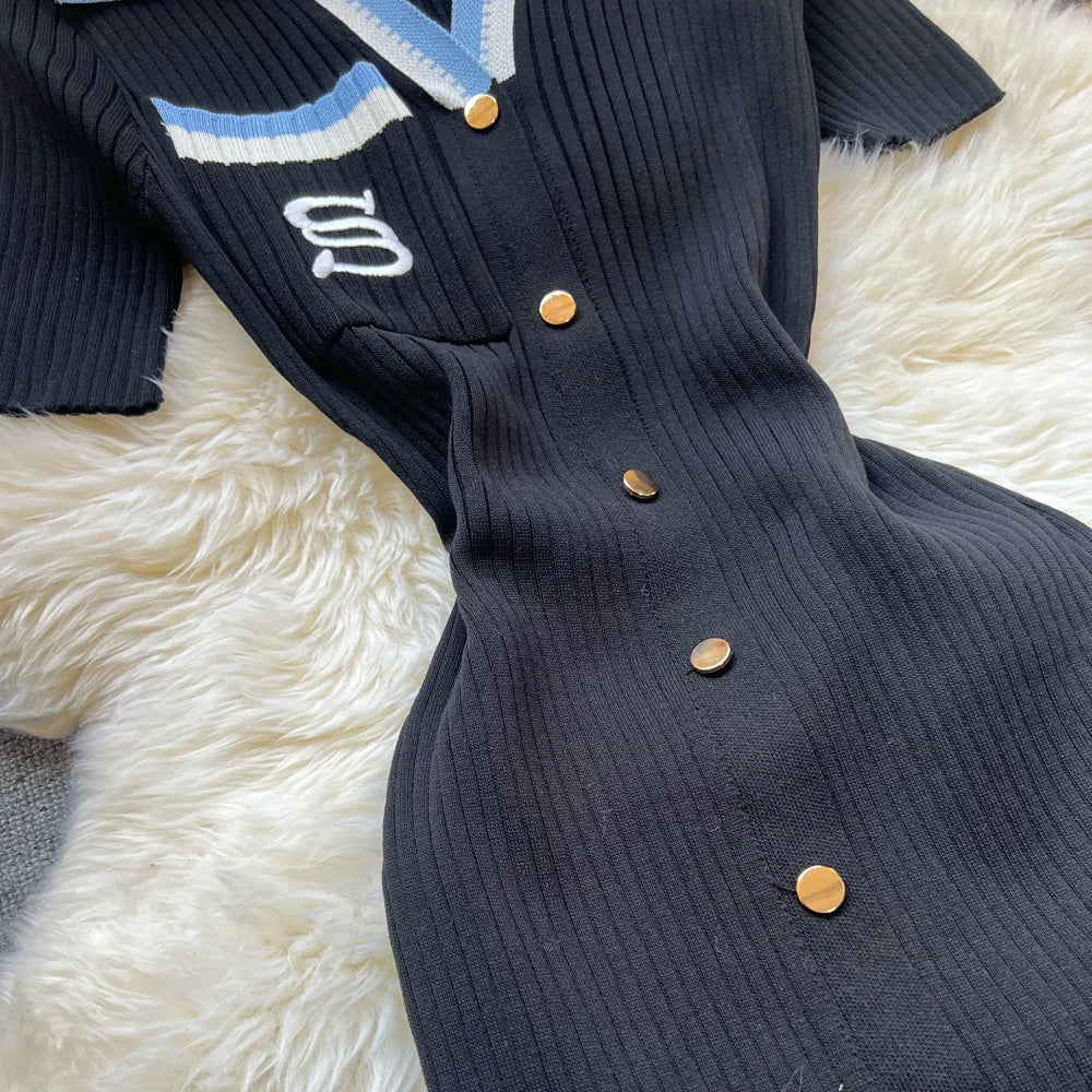 Chic Summer Knitted Dress for Women with Embroidery and Bodycon Fit Long Sweater Dress Streetwear Elegant Lady Vestidos