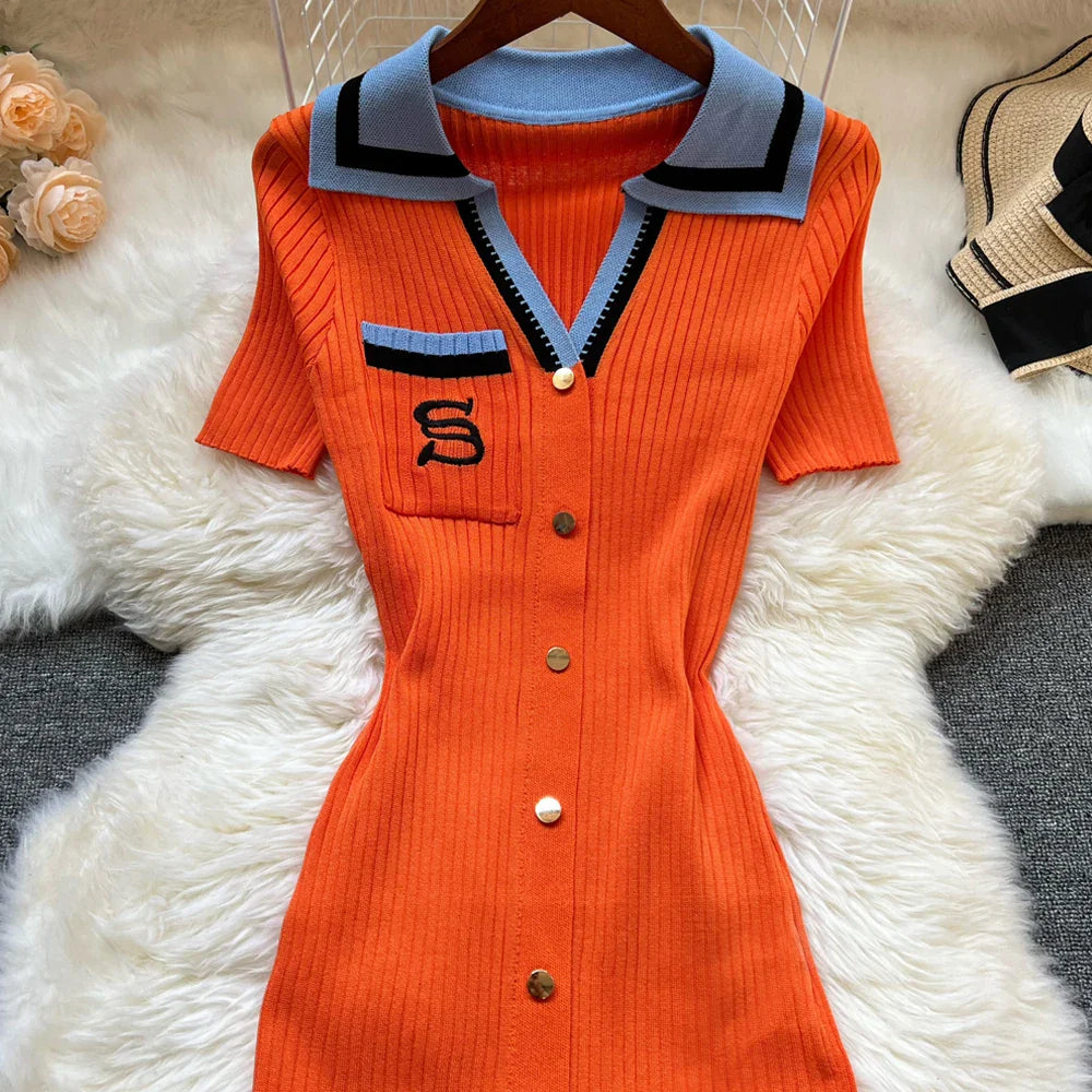 Chic Summer Knitted Dress for Women with Embroidery and Bodycon Fit Long Sweater Dress Streetwear Elegant Lady Vestidos