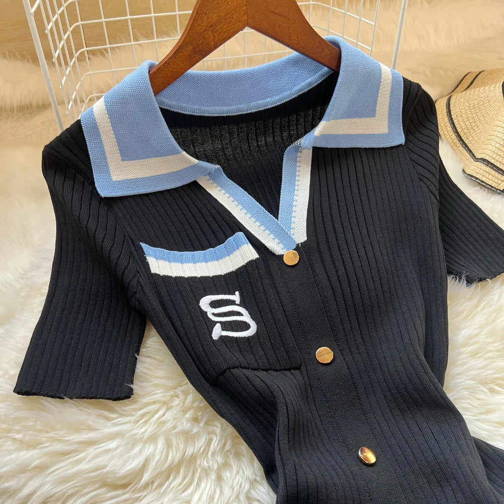 Chic Summer Knitted Dress for Women with Embroidery and Bodycon Fit Long Sweater Dress Streetwear Elegant Lady Vestidos