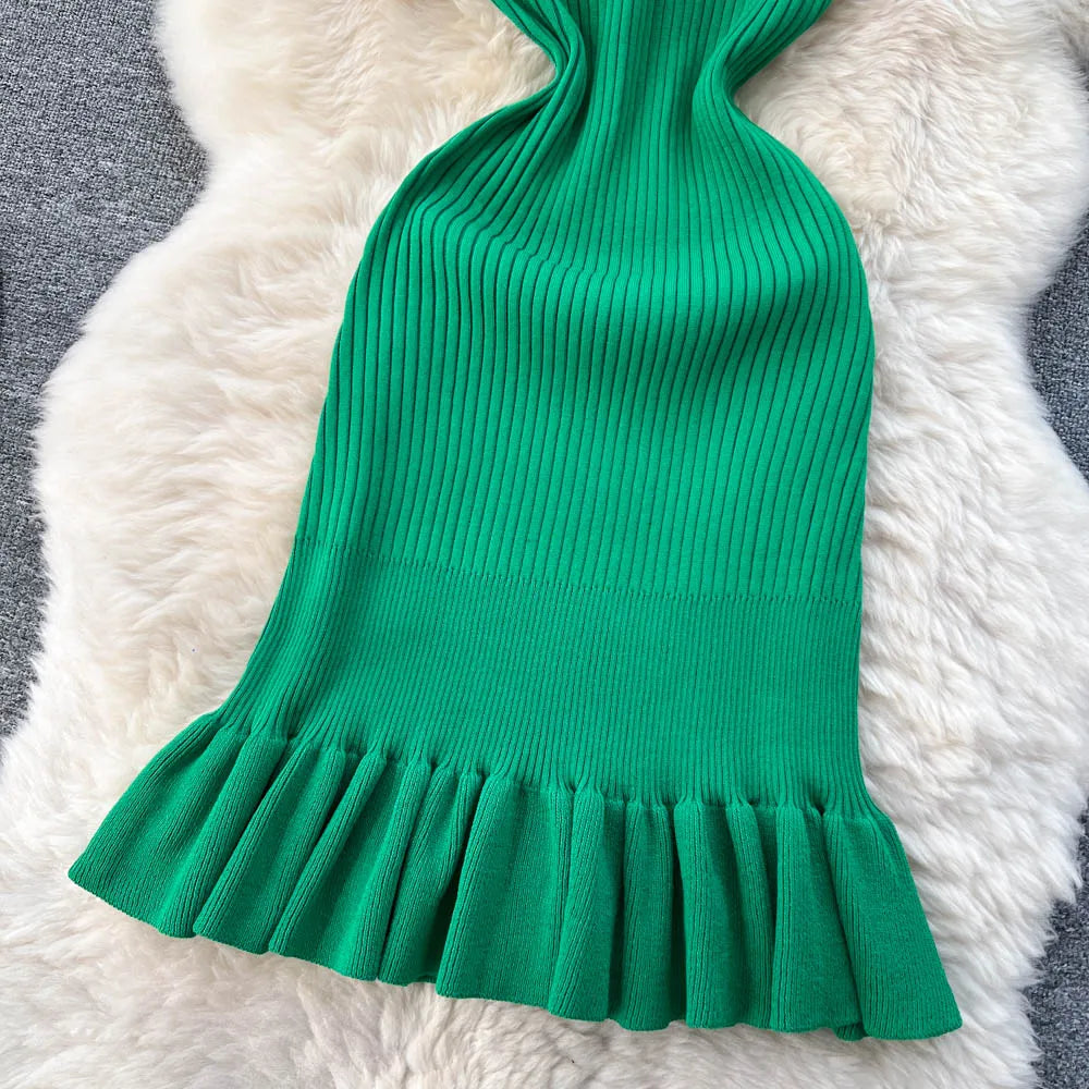 Early Autumn Sexy Ruffles Mini Dress with Hips Package for Ladies Y2K Knitted Bodycon Party Dress