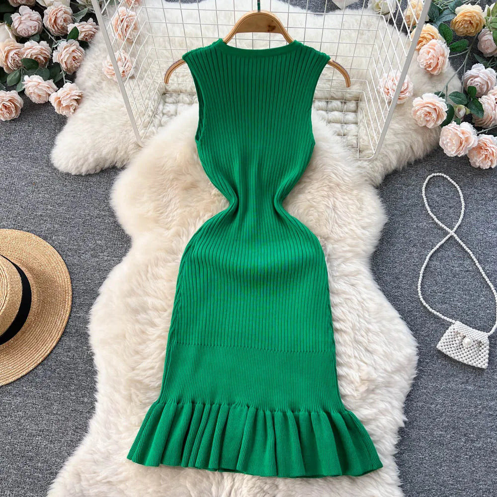 Early Autumn Sexy Ruffles Mini Dress with Hips Package for Ladies Y2K Knitted Bodycon Party Dress