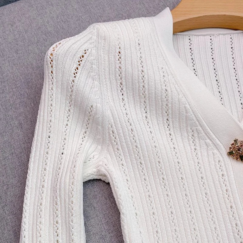 Elegant Knitted Maxi Dress for Women with V-Neck and Ruffled Details Slim Waist Bodycon Sweater Dress for Parties and Casual Wear