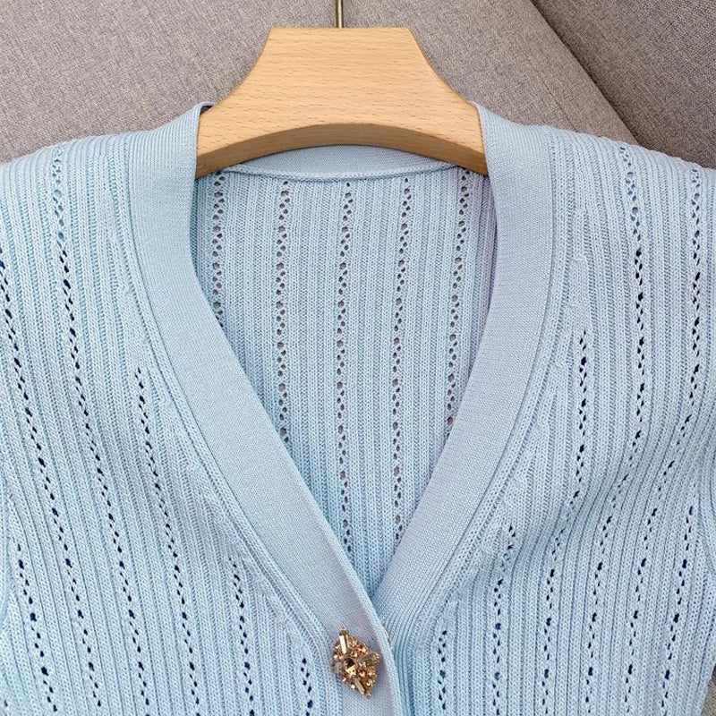 Elegant Knitted Maxi Dress for Women with V-Neck and Ruffled Details Slim Waist Bodycon Sweater Dress for Parties and Casual Wear