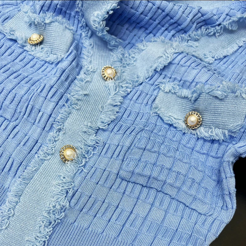 Elegant Women Knitted Long Dress with V-Neck and Single-Breasted Split Design for Office and Casual Wear