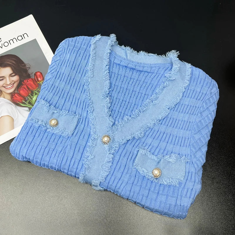 Elegant Women Knitted Long Dress with V-Neck and Single-Breasted Split Design for Office and Casual Wear