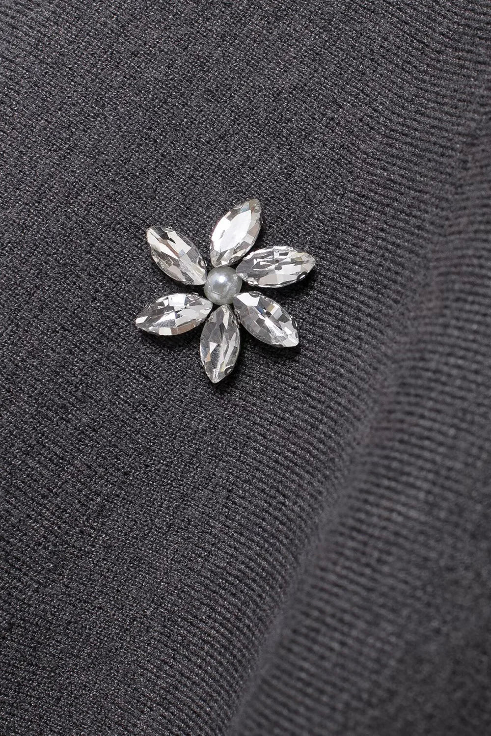 Womens Studded Flower Knit Set with Short Sleeve Round Neck Top and Elastic Waist Skirt Autumn Winter Fashion Ensemble