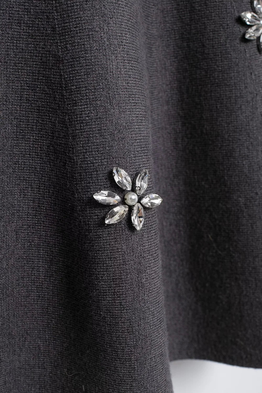 Womens Studded Flower Knit Set with Short Sleeve Round Neck Top and Elastic Waist Skirt Autumn Winter Fashion Ensemble