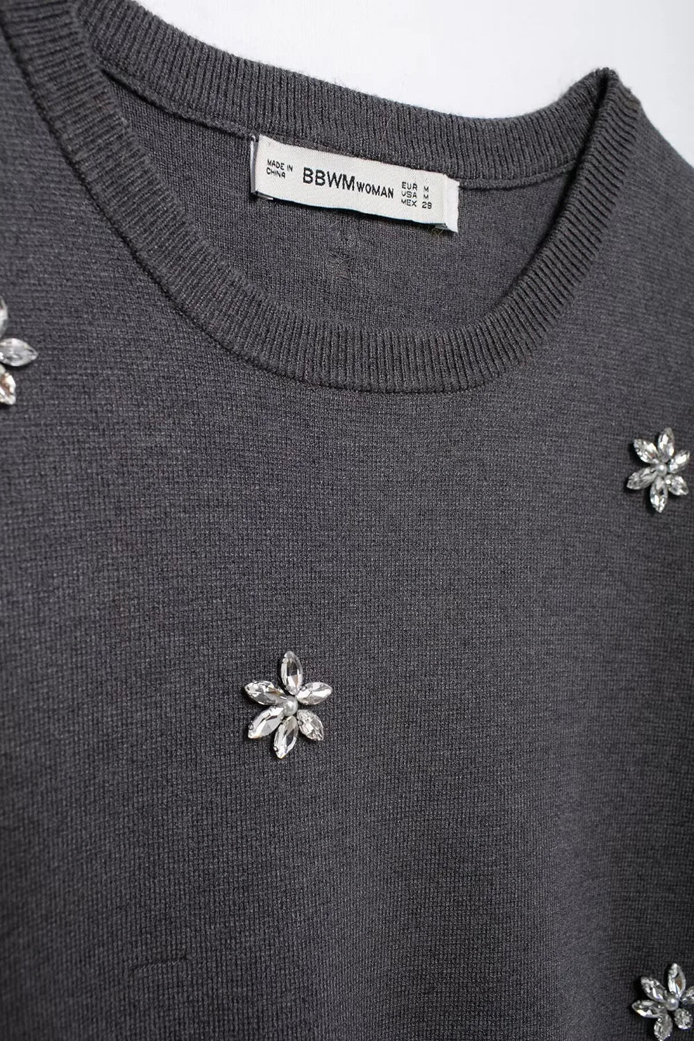 Womens Studded Flower Knit Set with Short Sleeve Round Neck Top and Elastic Waist Skirt Autumn Winter Fashion Ensemble