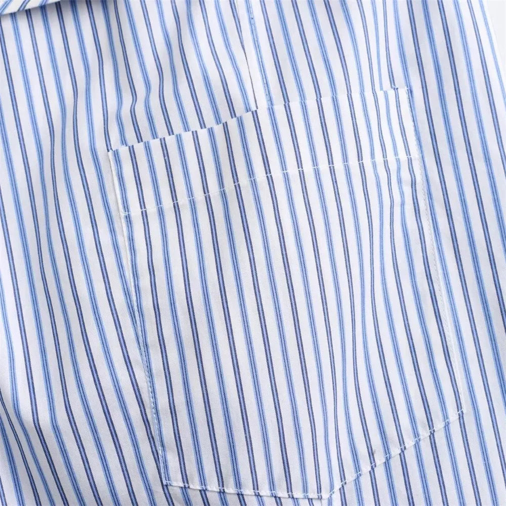 Sexy Striped Poplin Hanging Neck Top with Asymmetric Midi Skirt Set for Women Elegant Slimming Fit Fashion Ensemble