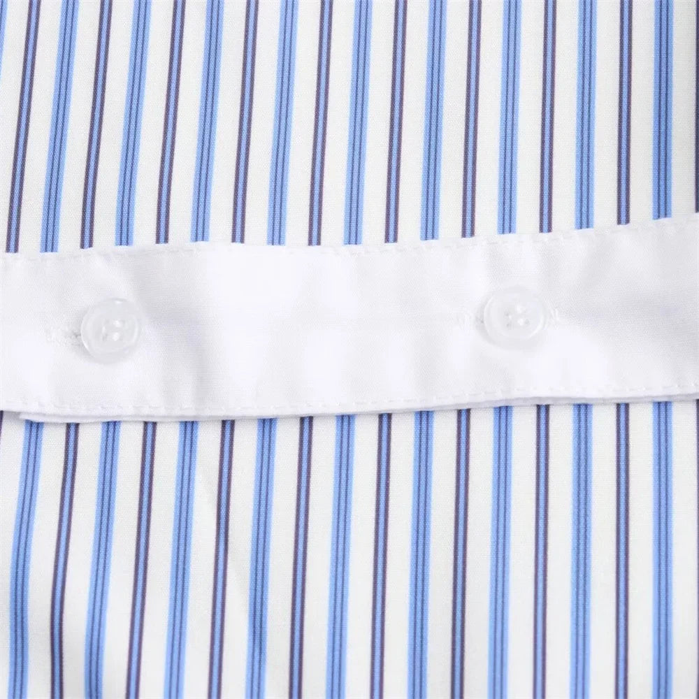 Sexy Striped Poplin Hanging Neck Top with Asymmetric Midi Skirt Set for Women Elegant Slimming Fit Fashion Ensemble