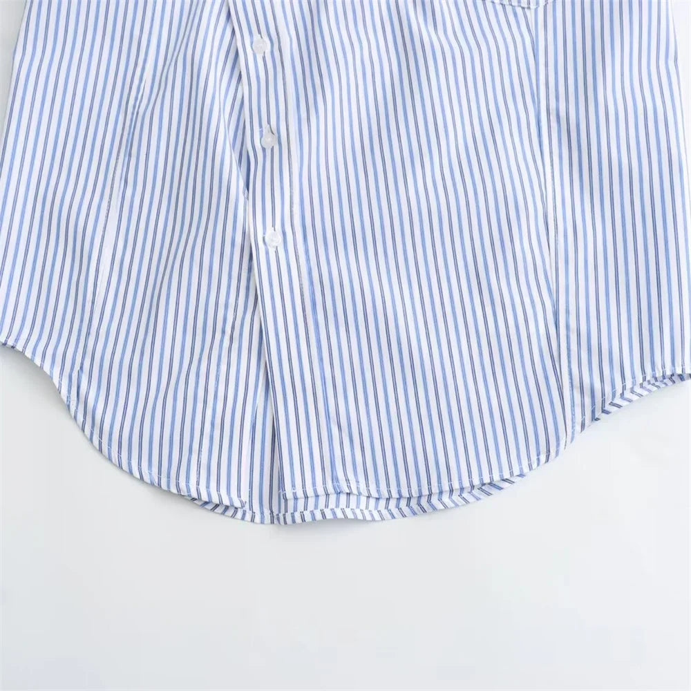 Sexy Striped Poplin Hanging Neck Top with Asymmetric Midi Skirt Set for Women Elegant Slimming Fit Fashion Ensemble