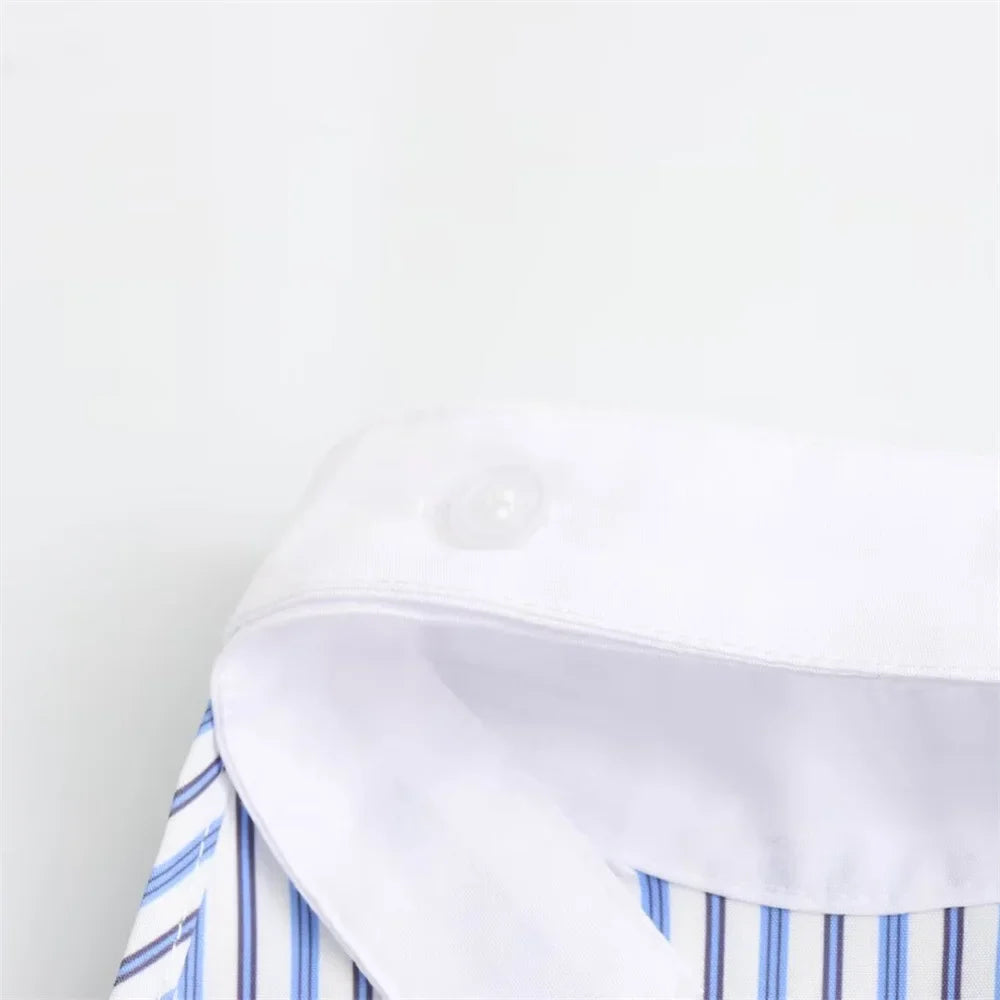 Sexy Striped Poplin Hanging Neck Top with Asymmetric Midi Skirt Set for Women Elegant Slimming Fit Fashion Ensemble