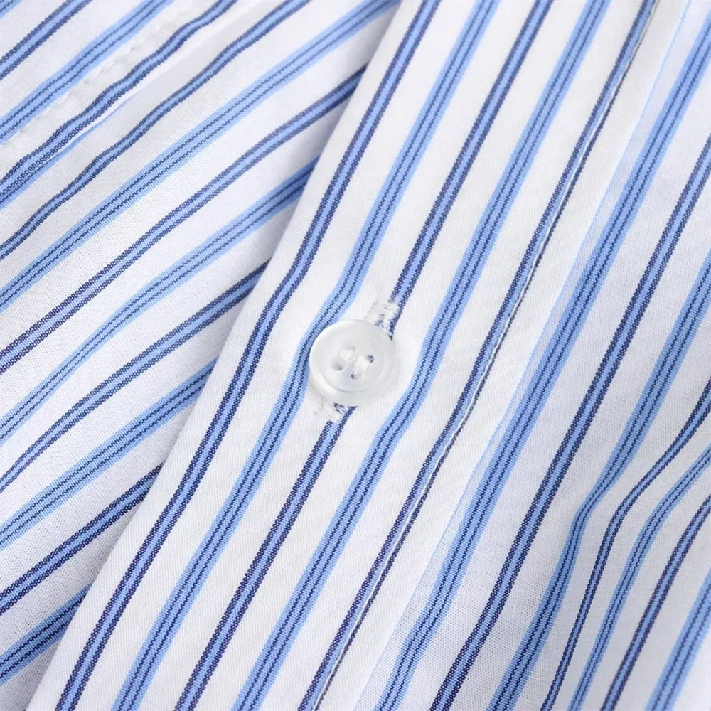 Sexy Striped Poplin Hanging Neck Top with Asymmetric Midi Skirt Set for Women Elegant Slimming Fit Fashion Ensemble