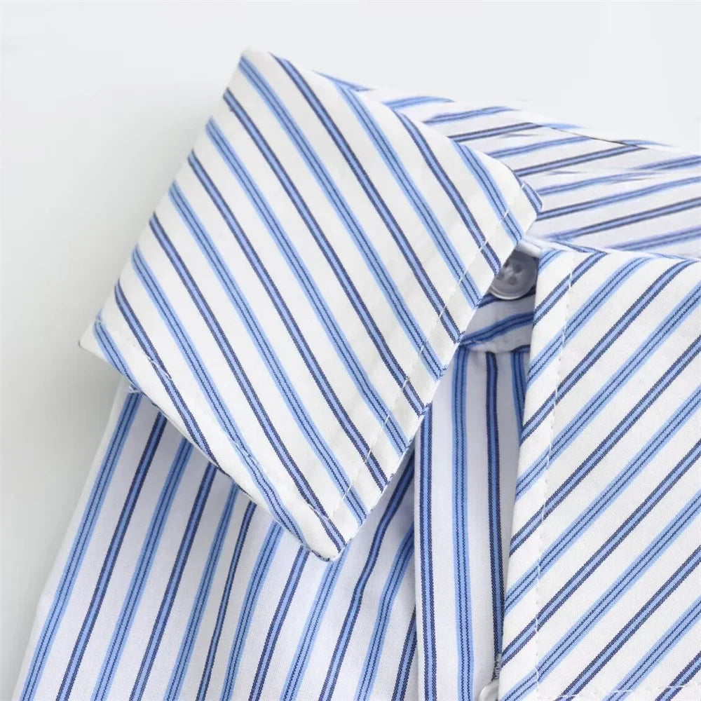 Sexy Striped Poplin Hanging Neck Top with Asymmetric Midi Skirt Set for Women Elegant Slimming Fit Fashion Ensemble