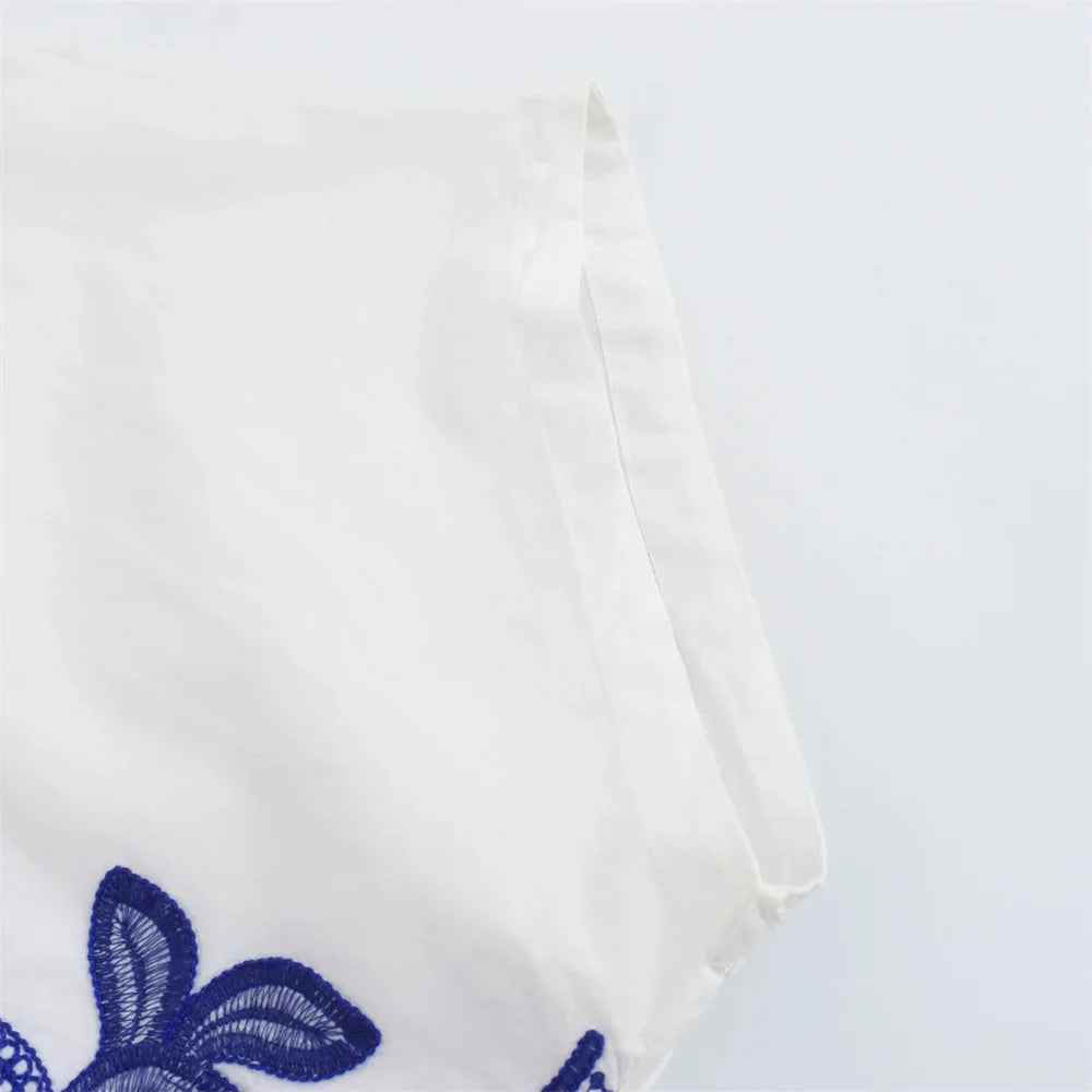 Women's Casual Loose Cloak Style Contrast Embroidered Shirt and Midi Skirt Fashion Set for Autumn