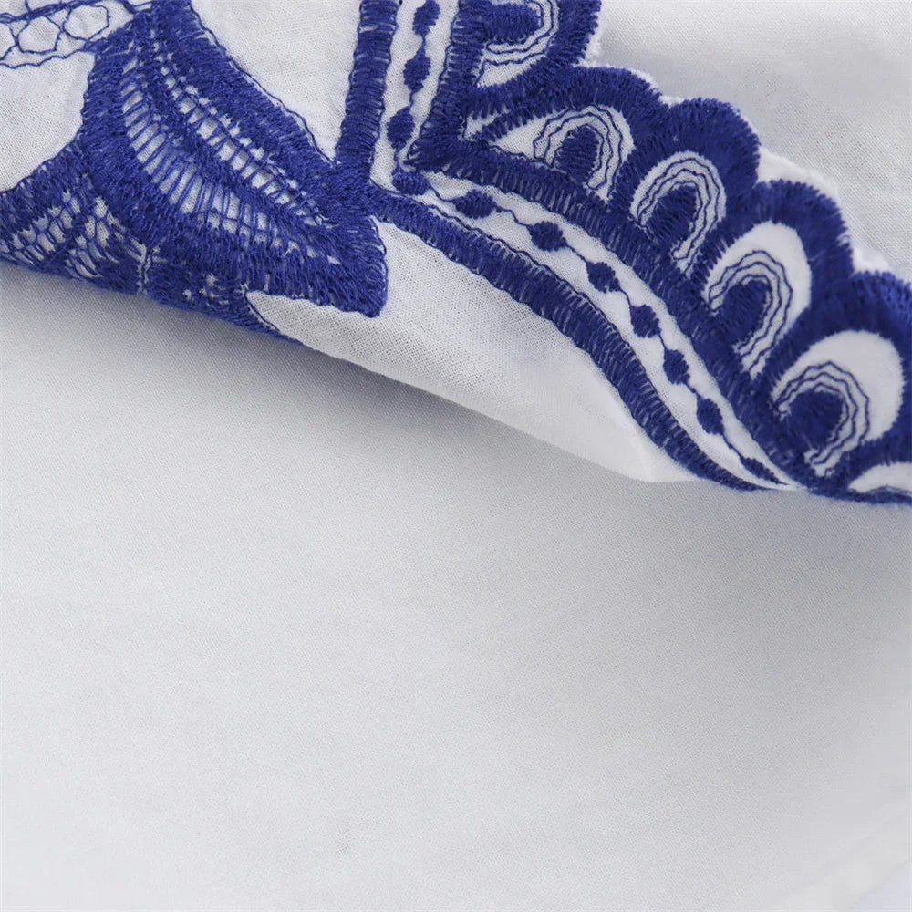 Women's Casual Loose Cloak Style Contrast Embroidered Shirt and Midi Skirt Fashion Set for Autumn