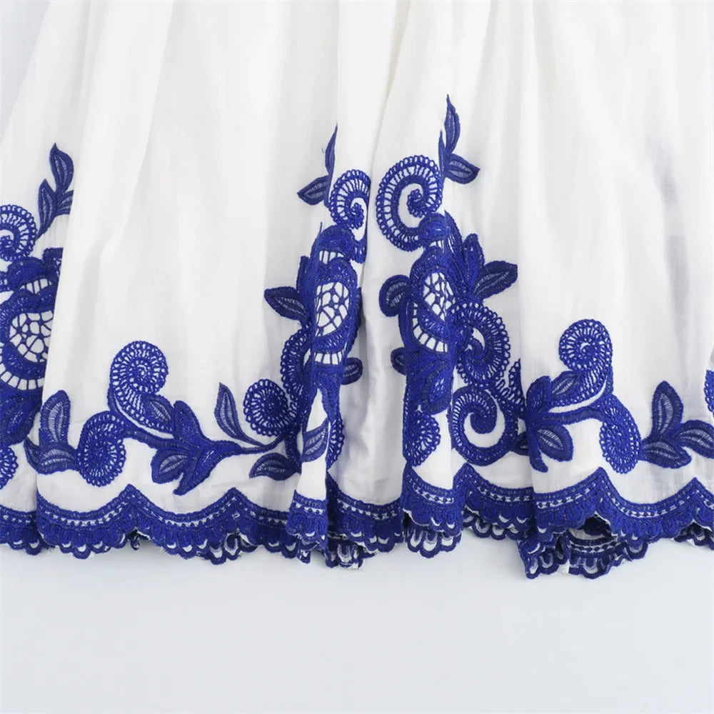 Women's Casual Loose Cloak Style Contrast Embroidered Shirt and Midi Skirt Fashion Set for Autumn