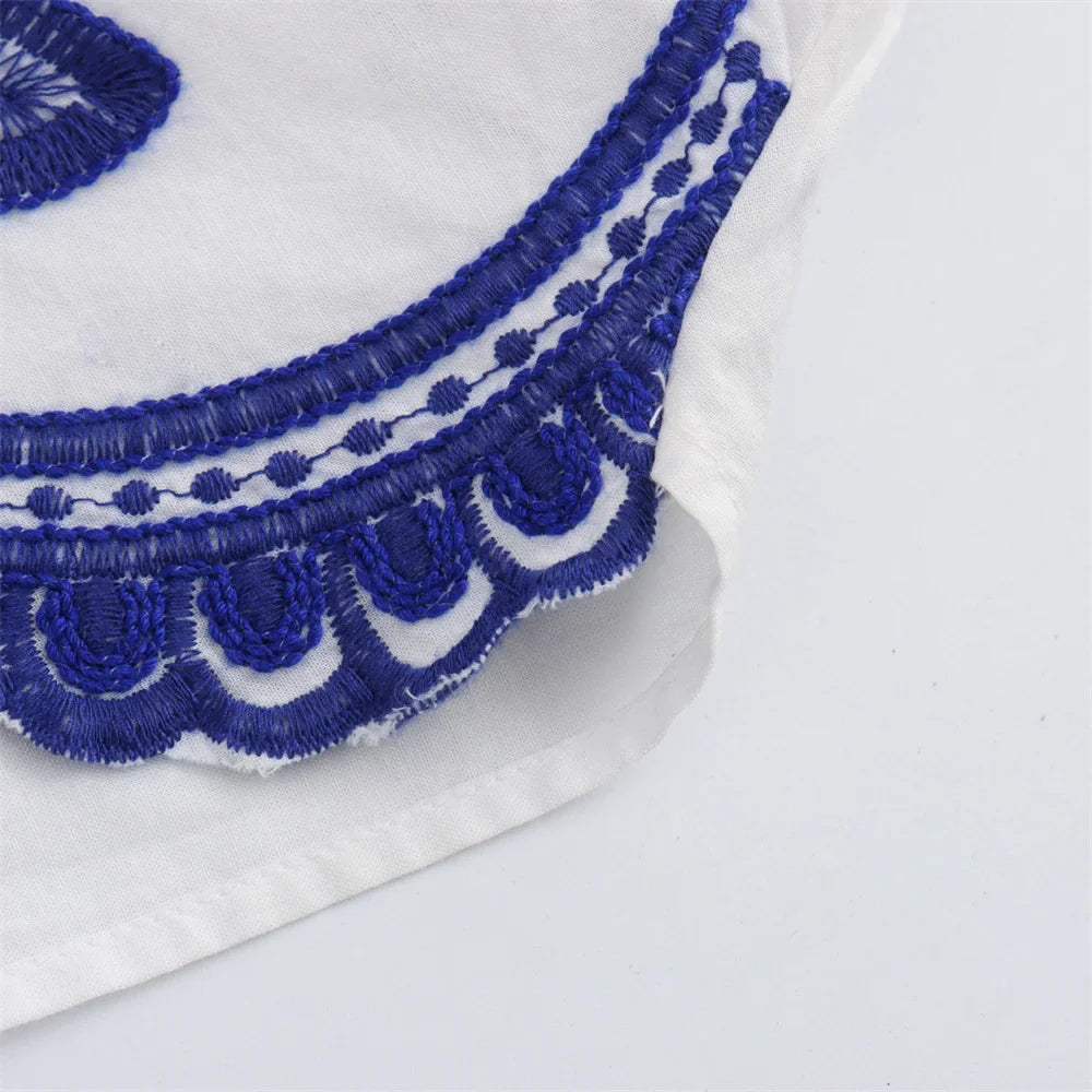 Women's Casual Loose Cloak Style Contrast Embroidered Shirt and Midi Skirt Fashion Set for Autumn