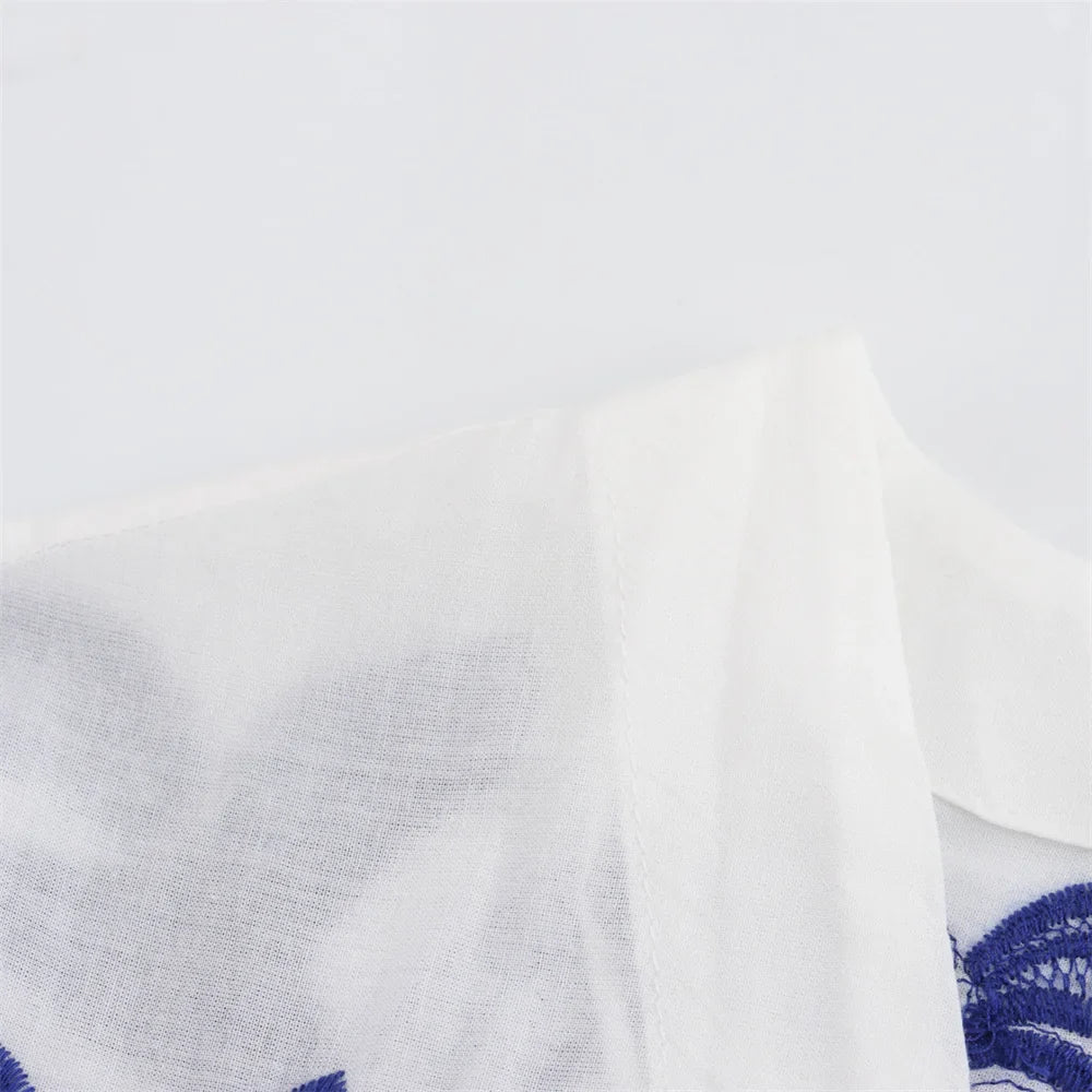 Women's Casual Loose Cloak Style Contrast Embroidered Shirt and Midi Skirt Fashion Set for Autumn