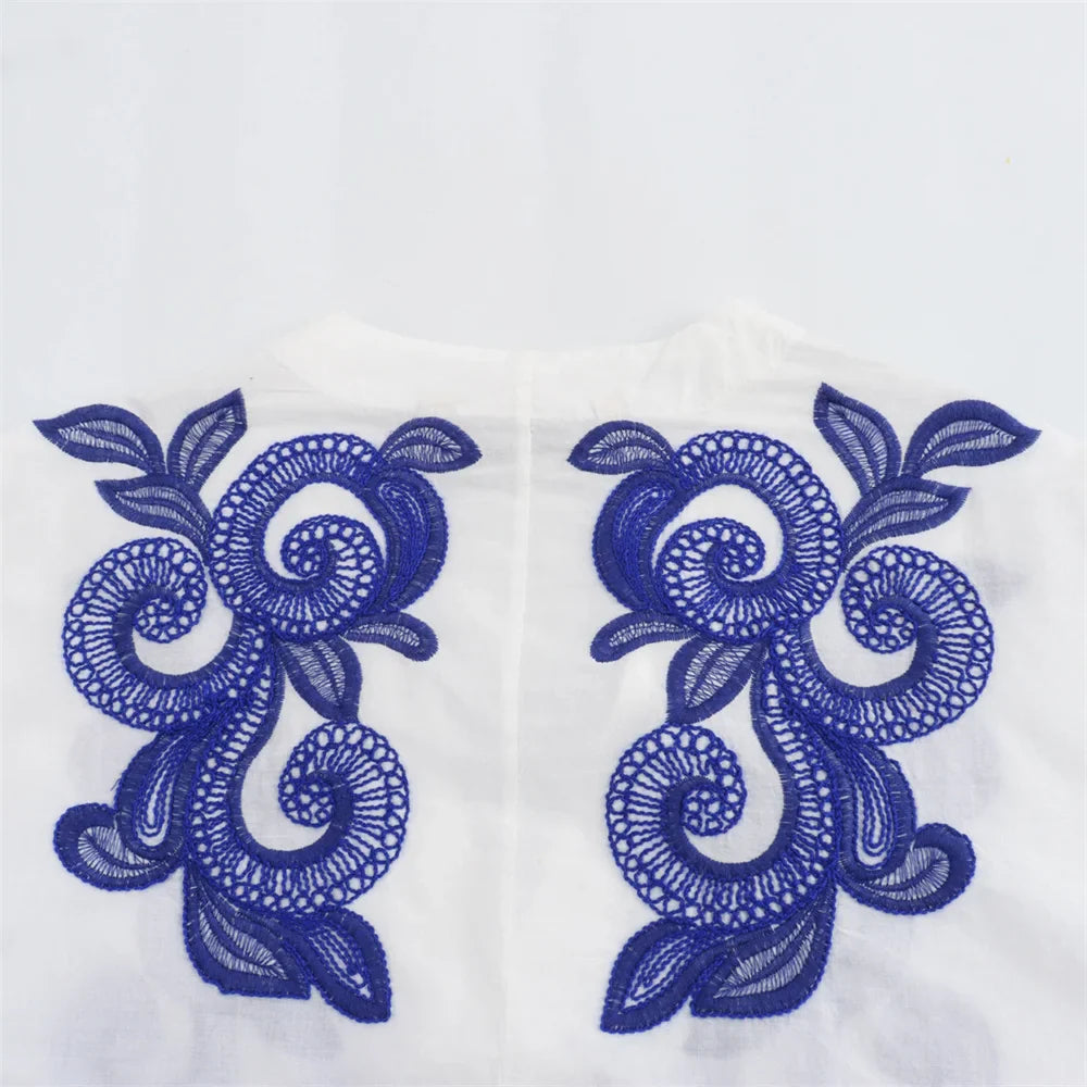 Women's Casual Loose Cloak Style Contrast Embroidered Shirt and Midi Skirt Fashion Set for Autumn