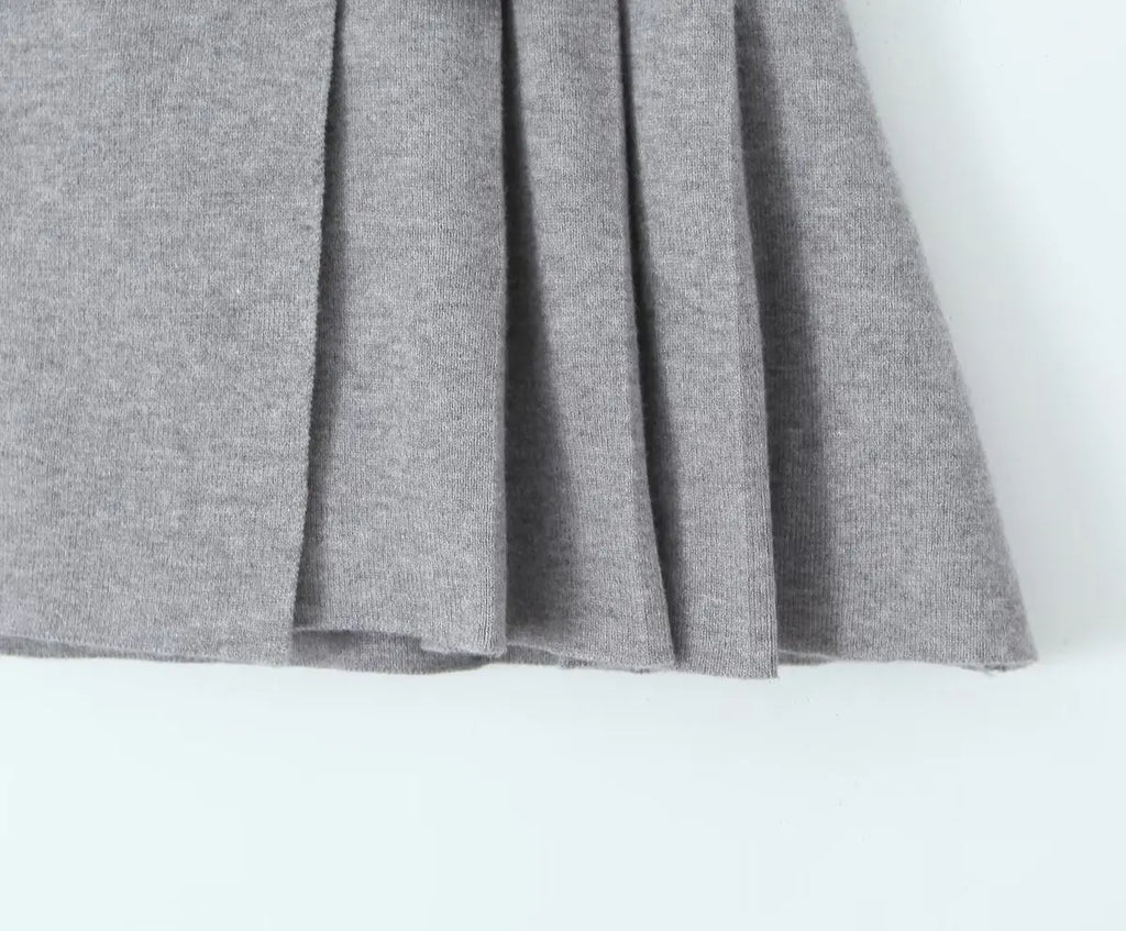 Women's Knitted Buttoned Long Sleeve Round Neck Cardigan with High Waist Pleated Leather Button Skirt Fashion Suit Set