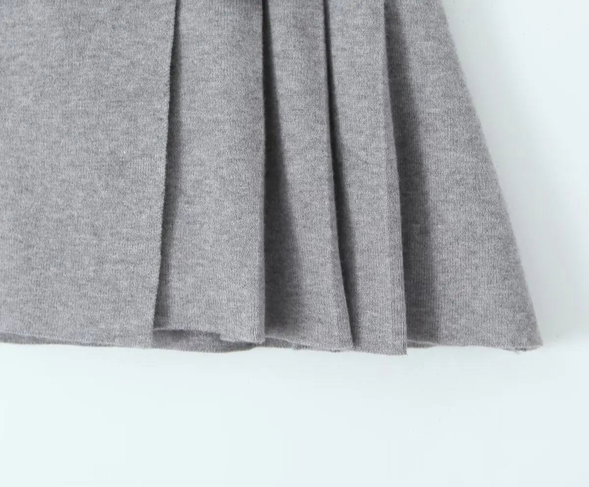 Women's Knitted Buttoned Long Sleeve Round Neck Cardigan with High Waist Pleated Leather Button Skirt Fashion Suit Set