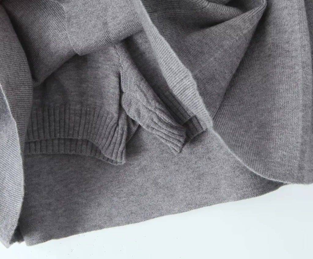 Women's Knitted Buttoned Long Sleeve Round Neck Cardigan with High Waist Pleated Leather Button Skirt Fashion Suit Set